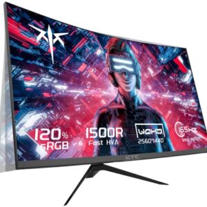 KTC 27 inch Gaming Monitor, 1440P Curved Monitor, 165Hz, 144Hz, 2K, 1500R, 1ms, FreeSync Premium/G-Sync, DisplayPort/HDMI/USB, Vesa/Wall Mount Computer Monitor, Ultrawide PC Monitor H27S17