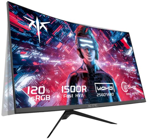 KTC 27 inch Gaming Monitor, 1440P Curved Monitor, 165Hz, 144Hz, 2K, 1500R, 1ms, FreeSync Premium/G-Sync, DisplayPort/HDMI/USB, Vesa/Wall Mount Computer Monitor, Ultrawide PC Monitor H27S17