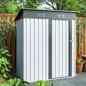 outdoor storage shed, 6×4ft metal storage shed, galvanized steel garden shed with lockable double doors, backyard bike shed, tool shed for patio lawn backyard trash cans, black