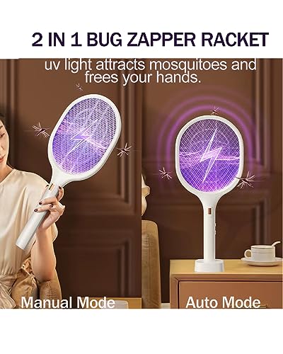 Bug Zapper Racket, Electric Fly Swatter, 2 in 1 Swatter Zapper, Mosiller Bug Zapper with 3-Layer Safety Mesh, Fruit Fly Swatter Electric Zapper, Indoor Bug Zapper for Home