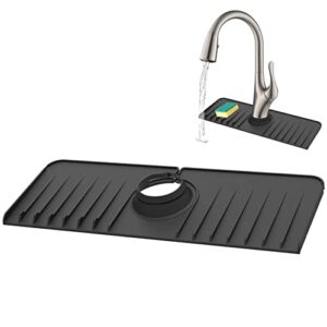 kome leather szkmg 2022 silicone splash guard for kitchen sink snugly fit for handle drip water catcher silicone mat draining water pad bathroom kitchen bar sink (black1)