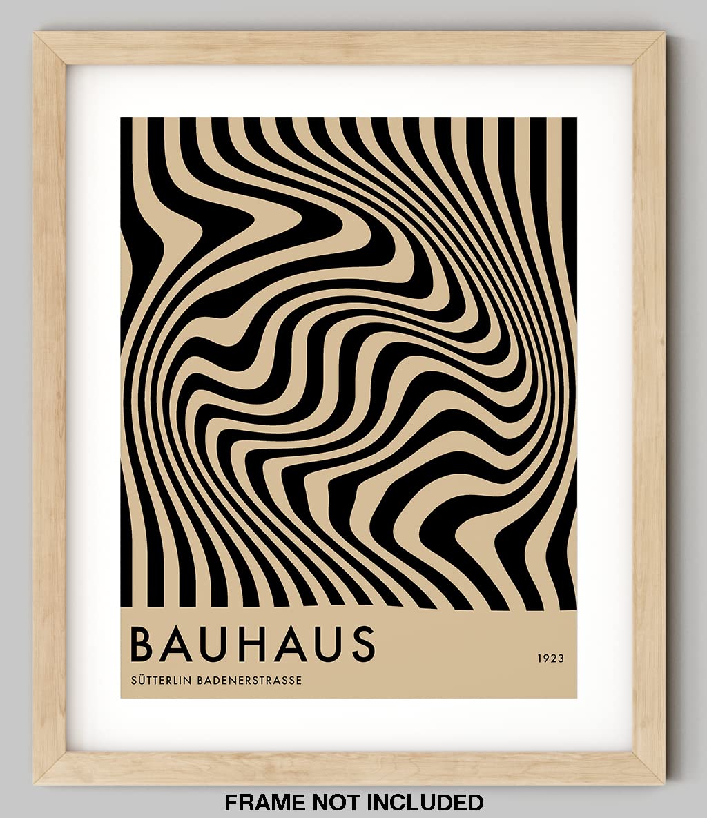Mid Century Modern Bauhaus Wall Art - 11x14" UNFRAMED Print - Abstract Wall Decor - Exhibition Poster Replication (Black)