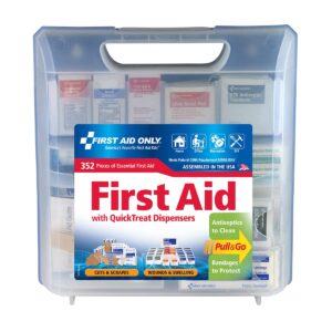 first aid only 91268 quicktreat dispenser emergency first aid kit for home, work and travel, 352 pieces