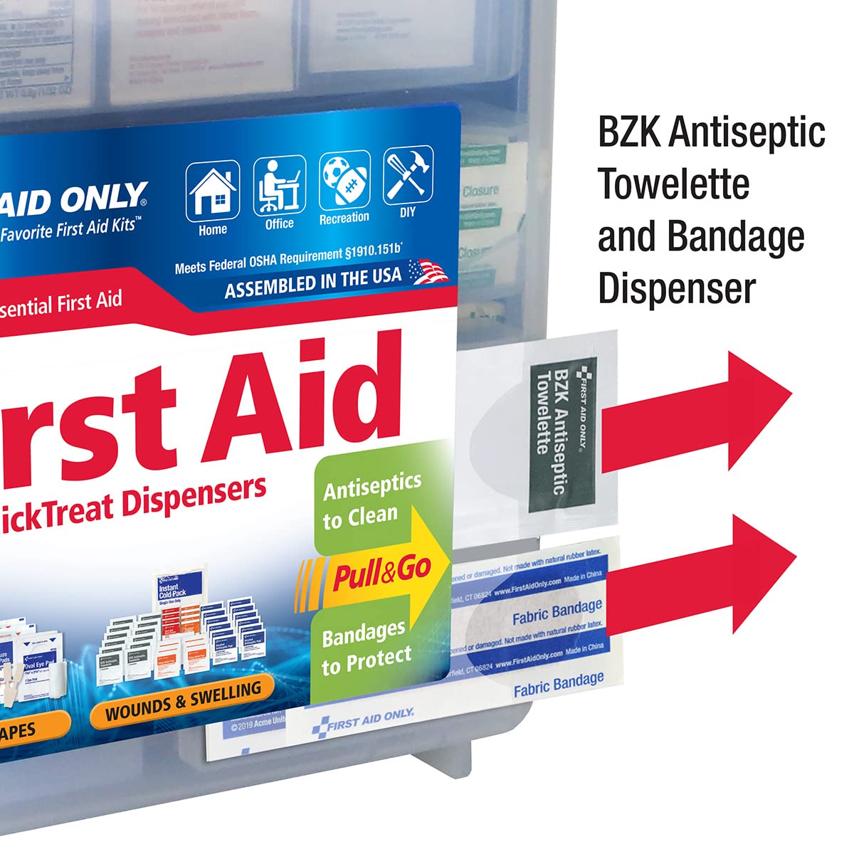 First Aid Only 91268 QuickTreat Dispenser Emergency First Aid Kit for Home, Work and Travel, 352 Pieces