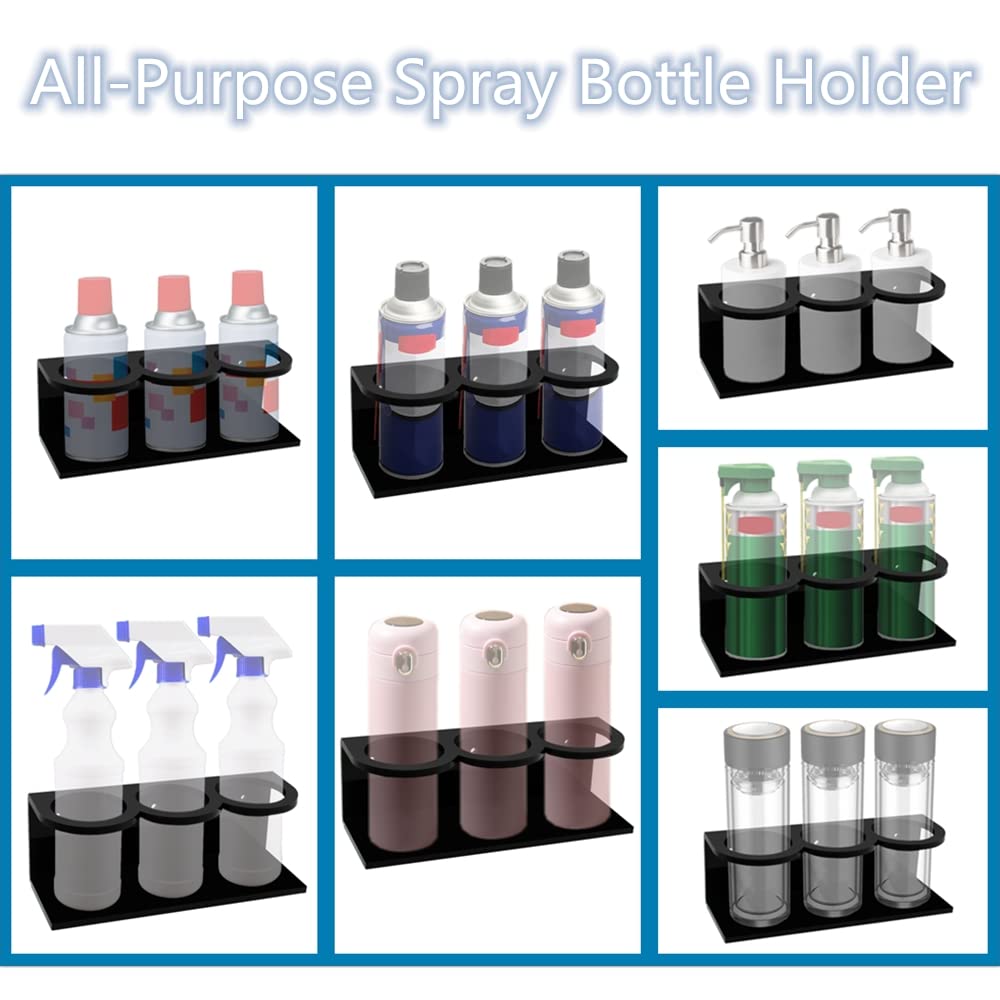 BiJun Spray Can Holder, Spray Bottle Holder Storage Rack All-Purpose Acrylic Hanger Wall Mount Bracket for Garage and Home Craft Workspace Paint Bottle Organizer, Black (3 Hole)