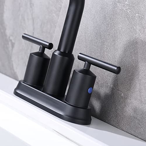 JAKARDA 4Inch 2 Handle Black Bathroom Faucet for Sink 3 Holes, Centerset Bathroom Sink Faucet with Pop up Drain Assembly and Water Supply Lines,Matte Black