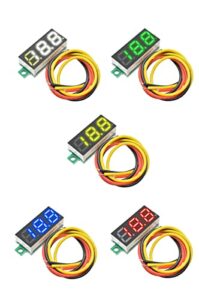 voltage tester,dc 0v-100v mini digital dc voltmeter with 0.28 inch led display (5 pcs), blue,green,white,red