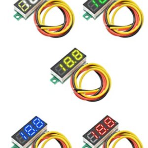 Voltage Tester,DC 0V-100V Mini Digital DC Voltmeter with 0.28 inch LED Display (5 Pcs), Blue,Green,White,Red