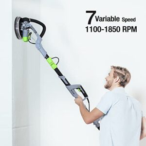 WORKPRO Drywall Sander, 720W Electric Sander with Vacuum, 7 Variable Speed 1100-1850 RPM Wall Sander with 12 Pcs Sanding discs, LED Light, Extendable Handle, Long Dust Hose and Storage Bag