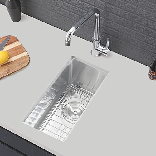 Friho 18"x10" Drop in Wet Bar Prep Kitchen Sink 16 Gauge Stainless Steel Single Bowl Bar Sink,Brushed Nickel Rv Sinks and Outdoor Undermount Bar Sink with Bottom Grid & Drain