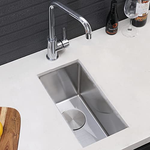 Friho 18"x10" Drop in Wet Bar Prep Kitchen Sink 16 Gauge Stainless Steel Single Bowl Bar Sink,Brushed Nickel Rv Sinks and Outdoor Undermount Bar Sink with Bottom Grid & Drain