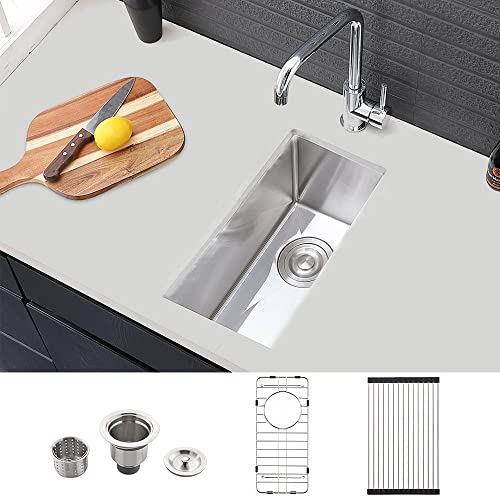 Friho 18"x10" Drop in Wet Bar Prep Kitchen Sink 16 Gauge Stainless Steel Single Bowl Bar Sink,Brushed Nickel Rv Sinks and Outdoor Undermount Bar Sink with Bottom Grid & Drain