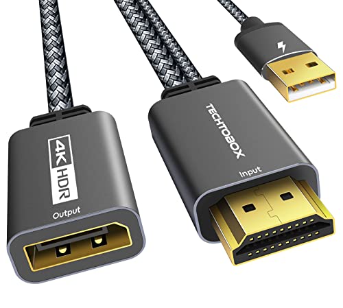 TECHTOBOX HDMI to DisplayPort Adapter 4K@60Hz [Braided, High Speed] HDMI Male to DP Female Converter Cable Compatible for PC Graphics Card Laptop Mac Mini NS PS5/4 Xbox One/360 -Black