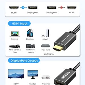 TECHTOBOX HDMI to DisplayPort Adapter 4K@60Hz [Braided, High Speed] HDMI Male to DP Female Converter Cable Compatible for PC Graphics Card Laptop Mac Mini NS PS5/4 Xbox One/360 -Black