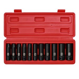 mayouko 1/2" drive deep metric impact socket set, cr-v, 6 point, 11 pieces, 10mm to 24mm