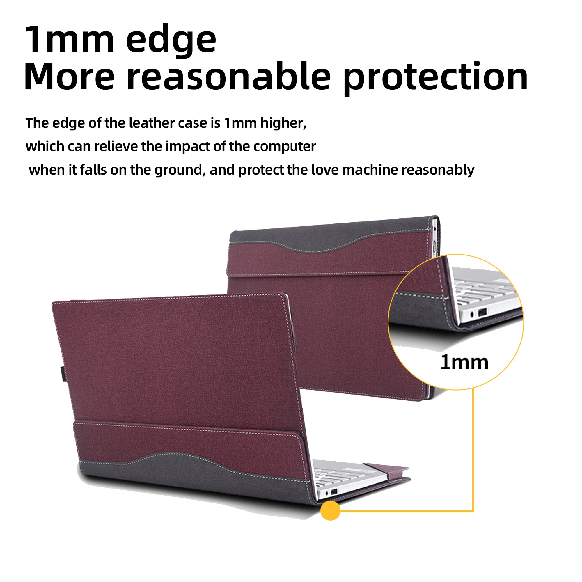 VEVOOD Laptop Cover for HP Envy x360 Laptop 15t /15z-XXX/ 15-ed/15-er/15-ep/15t-es100...All Inclusive Drop Case 15.6" PU Leather Inside Pocket Cover (15.6inch, red Wine)