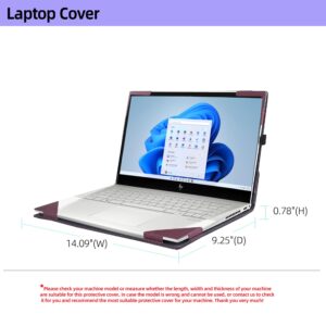 VEVOOD Laptop Cover for HP Envy x360 Laptop 15t /15z-XXX/ 15-ed/15-er/15-ep/15t-es100...All Inclusive Drop Case 15.6" PU Leather Inside Pocket Cover (15.6inch, red Wine)