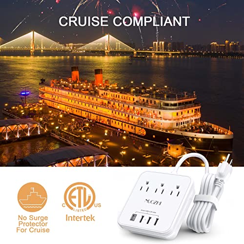 Cruise Essentials,6 Ft Power Strip with 3 Outlets and 4 USB Ports(1 USB C), Non Surge Protector for Cruise Ship, Travel, Home Office, ETL Listed, White