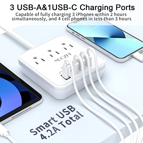 Cruise Essentials,6 Ft Power Strip with 3 Outlets and 4 USB Ports(1 USB C), Non Surge Protector for Cruise Ship, Travel, Home Office, ETL Listed, White