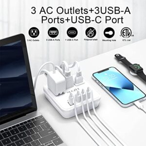 Cruise Essentials,6 Ft Power Strip with 3 Outlets and 4 USB Ports(1 USB C), Non Surge Protector for Cruise Ship, Travel, Home Office, ETL Listed, White