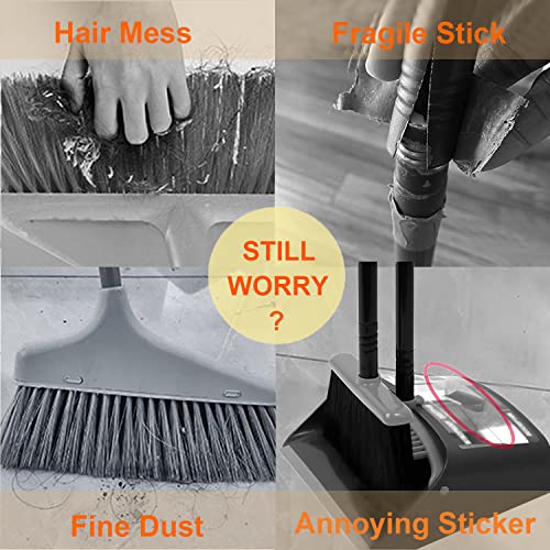 Broom and Dustpan Set-Self Cleaning with Dustpan Teeth Standing Dust Pan Self Cleaning with Dustpan Teeth Standing Dust Pan for Home Kitchen Easy Assembly, Orange