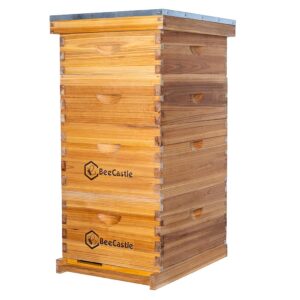 beecastle 10 frame langstroth bee hive coated with 100% beeswax includes beehive frames and waxed foundations (2 deep boxes & 2 medium boxes)