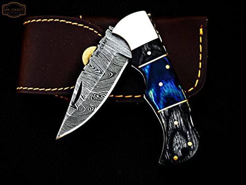 Personalized & Customized Word "A" Damascus pocket knife folding hunting knives 6.5" back lock with leather sheath Damascus blade knife - folding camping pocket knife - small folding knife - handmade gift knife - folding knives - sharpest pocket knife - h