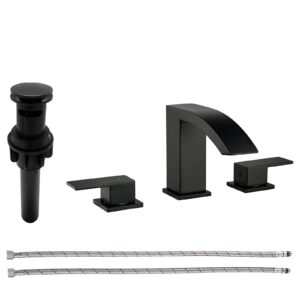 matte black bathroom faucets for sink 3 hole widespread waterfall vanity faucets basin faucet with pop-up drain 8 inch bathroom lavatory faucet