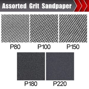 BOSHCRAFT 25 Pcs Sanding Screen Mesh Sheet, Drywall Sandpaper Assortment 80/100/150/180/220 Grit Wet or Dry Sandpaper for Wood Metal Automative Hand Sander Pole Sander 4-3/16" x 11"