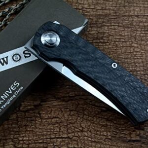 TwoSun 14C28N Satin Blade Carbon Fiber Handle Outdoor Camping Hunting Pocket Knife TS243