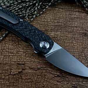 TwoSun 14C28N Satin Blade Carbon Fiber Handle Outdoor Camping Hunting Pocket Knife TS243