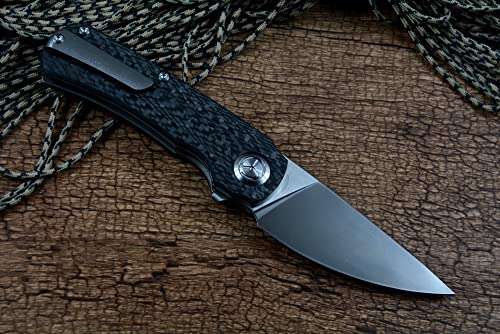 TwoSun 14C28N Satin Blade Carbon Fiber Handle Outdoor Camping Hunting Pocket Knife TS243