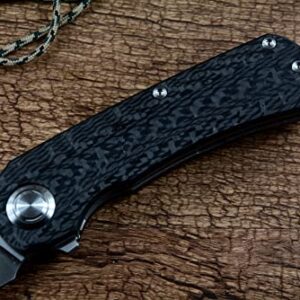 TwoSun 14C28N Satin Blade Carbon Fiber Handle Outdoor Camping Hunting Pocket Knife TS243