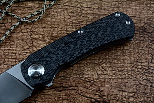 TwoSun 14C28N Satin Blade Carbon Fiber Handle Outdoor Camping Hunting Pocket Knife TS243