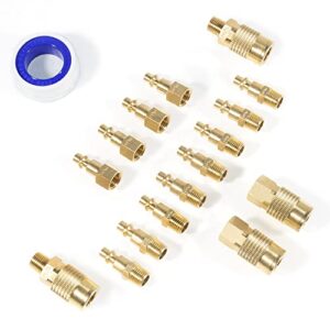 1/4" air coupler and plug kit 16pcs, quick connect air hose fittings, i/m industrial type 1/4" npt hose connectors set for air compressors