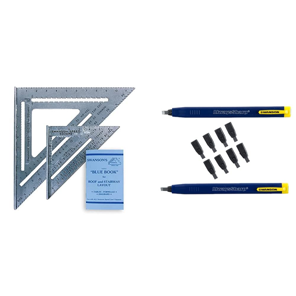 SWANSON Tool Co, Inc SW1201K Value Pack 7 inch Speed Square and Big 12 Speed Square & Swanson Tool Co CP216 AlwaysSharp Refillable Mechanical Carpenter Pencil