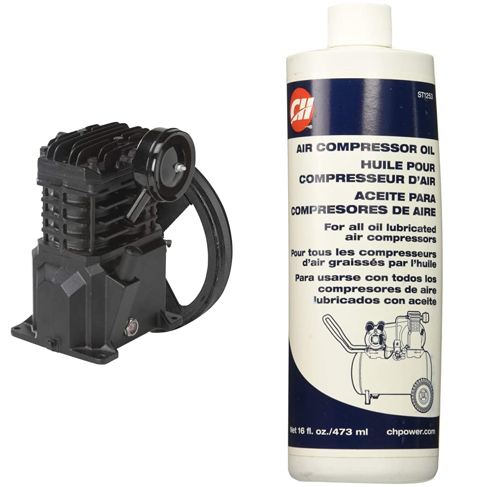 Campbell Hausfeld 2 Horsepower Air Compressor Pump with Flywheel (VT4823) & Oil Compressor 16oz MP12 (ST125312AV)