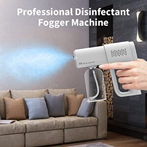 Professional Disinfectant Fogger Machine, 380ml Wireless Nano Sprayer Gun Handheld Sanitizer Fogger, Blue Light Foggers for Touchless Sanitization (White)