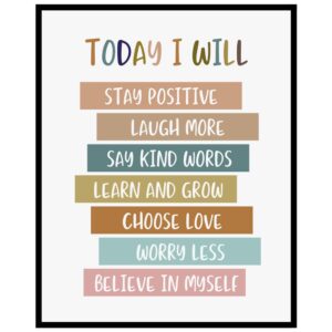 Today I Will, Positive Art Print, Kids Room Decor, Kids Affirmation Art, Nursery Decor, Kids Wall Art, Homeschool Art, Affirmation Print, 8x10 inch - UNFRAMED