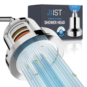 filtered shower head, revitalizing 15 stage shower filter combo, improves the condition of your skin & hair, shower water softener with high output, chrome - shower filter for hard water - mist