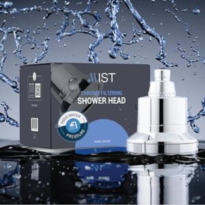 Filtered Shower Head, Revitalizing 15 stage Shower Filter Combo, Improves The Condition of Your Skin & Hair, Shower Water Softener with High Output, Chrome - Shower filter for Hard water - Mist