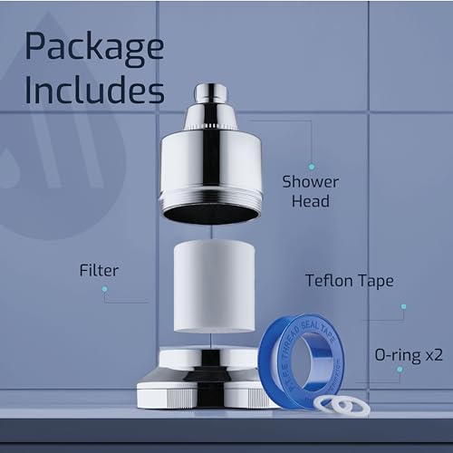 Filtered Shower Head, Revitalizing 15 stage Shower Filter Combo, Improves The Condition of Your Skin & Hair, Shower Water Softener with High Output, Chrome - Shower filter for Hard water - Mist