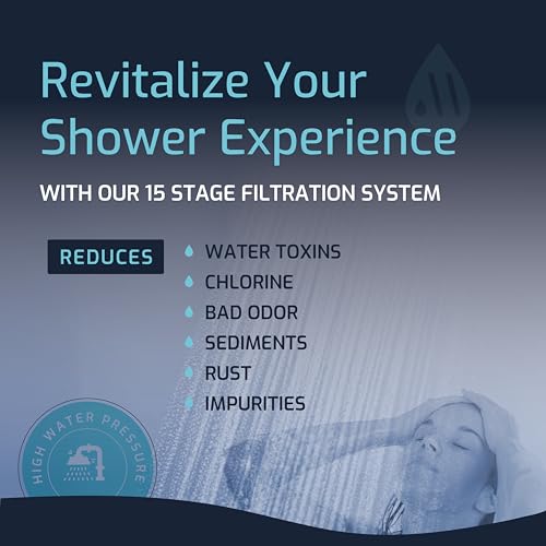 Filtered Shower Head, Revitalizing 15 stage Shower Filter Combo, Improves The Condition of Your Skin & Hair, Shower Water Softener with High Output, Chrome - Shower filter for Hard water - Mist