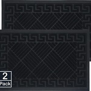 2 Pack Door Mats Outdoor Indoor Entrance 30x18 Heavy Duty Easy Clean Welcome Mat Patio Waterproof, Non-Slip Exterior Rubber Doormat for Outside Entry Home, Front Door Matts, Entryway Floor Rug, Black