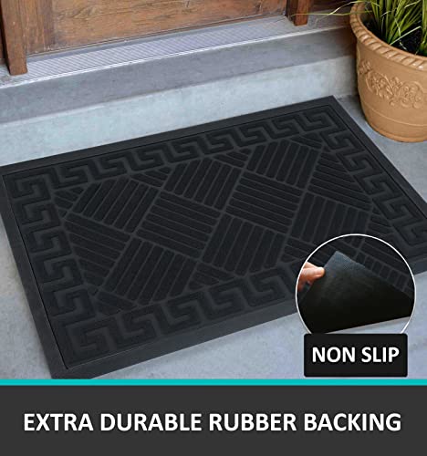 2 Pack Door Mats Outdoor Indoor Entrance 30x18 Heavy Duty Easy Clean Welcome Mat Patio Waterproof, Non-Slip Exterior Rubber Doormat for Outside Entry Home, Front Door Matts, Entryway Floor Rug, Black