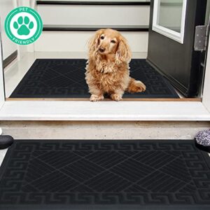 2 Pack Door Mats Outdoor Indoor Entrance 30x18 Heavy Duty Easy Clean Welcome Mat Patio Waterproof, Non-Slip Exterior Rubber Doormat for Outside Entry Home, Front Door Matts, Entryway Floor Rug, Black