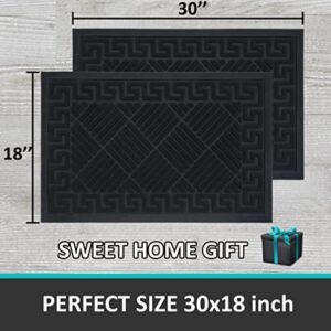 2 Pack Door Mats Outdoor Indoor Entrance 30x18 Heavy Duty Easy Clean Welcome Mat Patio Waterproof, Non-Slip Exterior Rubber Doormat for Outside Entry Home, Front Door Matts, Entryway Floor Rug, Black