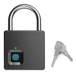 fingerprint padlock - with 2 keys backup - ip66 waterproof suitable for outdoor - heavy duty security smart lock with usb (black)