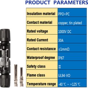 NTNXCXY 40PCS/20Pairs PV Solar Panel Connector Waterproof IP67 Male/Female 1000V 30A Mc-4 Solar Panel Cable Connectors