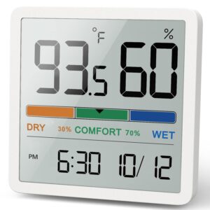 noklead hygrometer indoor thermometer, desktop digital thermometer with temperature and humidity monitor, accurate humidity gauge room thermometer with clock (white)